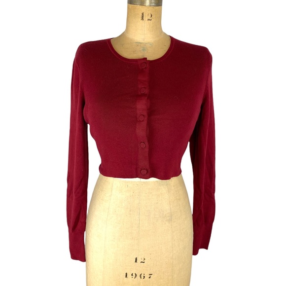 The Limited Sweaters - Cropped Deep Red Y2K Button Up Cardigan/Sweater Size S